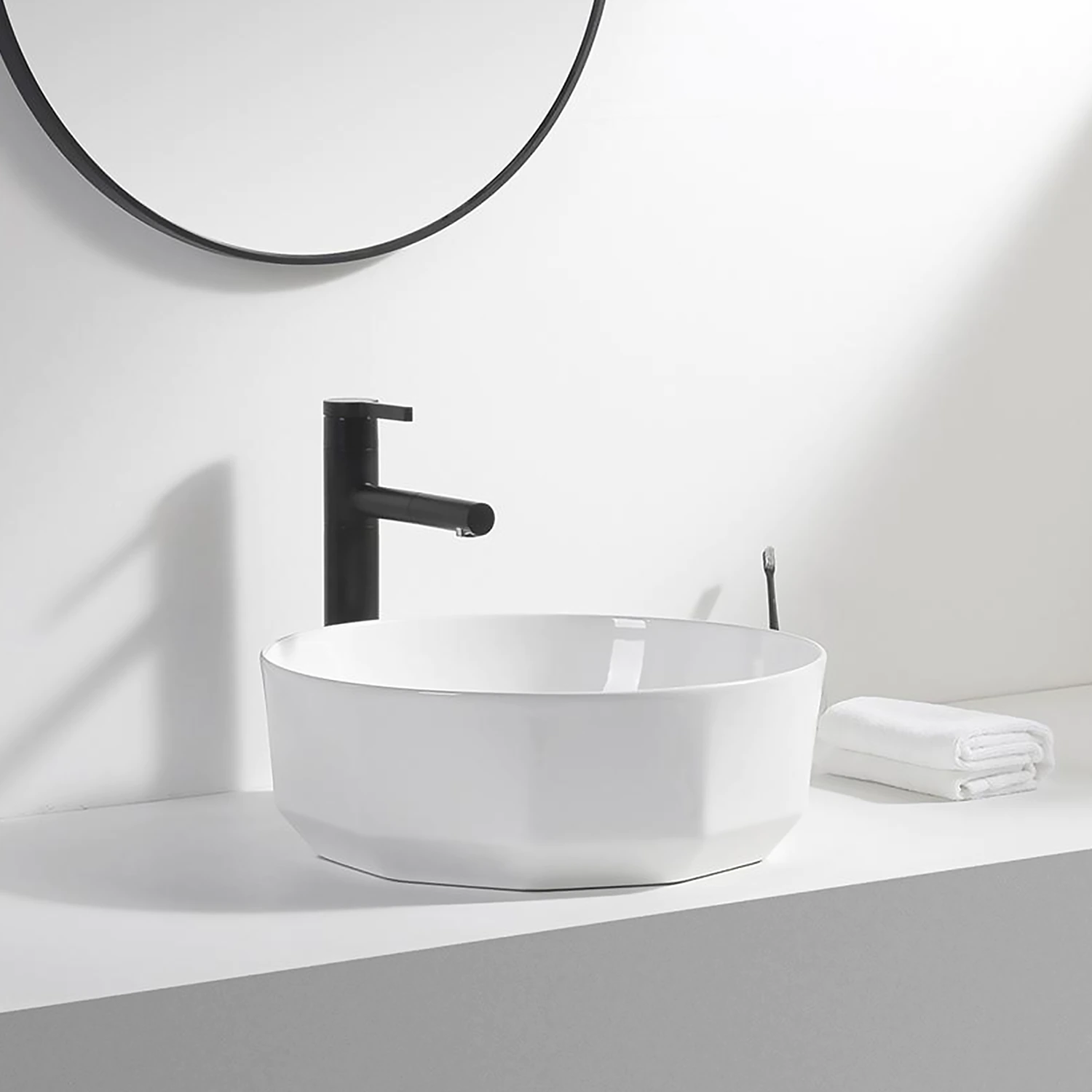 stunning white ceramic circular vessel bathroom sink MC-1541, tabletop wash basin produced by meilong ceramics company